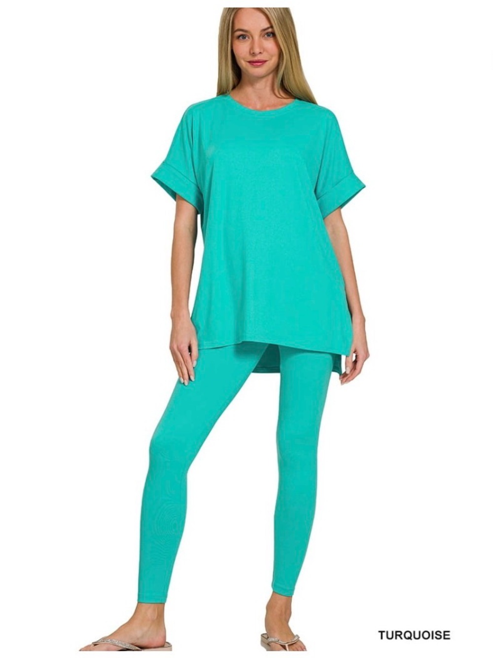 Zenana Buttery Soft Short Sleeve Top and Pants Loungewear Set NWOT Small Turquoi